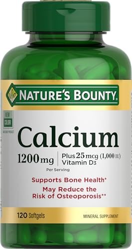 Nature's Bounty Calcium Carbonate & Vitamin D, Supports Immune Health & Bone Health, 1200mg Calcium & 1000IU Vitamin D3, 120 Softgels