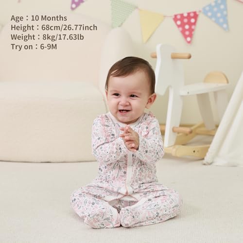 2 Pack Baby Boy Girl Jumpsuit 100% Cotton Footie Long Sleeves Side Snap Summer Outfits for 0-12 Months3