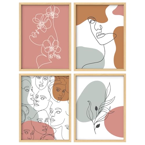 Framed Wall Art Collage Print Gallery Set, Modern Line Art Faces ...