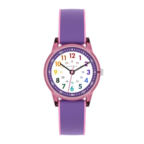 Cander Berlin MNA 0130 A Kinderarmbanduhr Klett Armbanduhr Kinder Mädchen 3 ATM wasserdicht Lernuhr analog pink violett