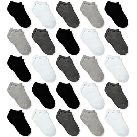 GENTABY Boys Girls Ankle Socks - Unisex Toddler Black White Gray Low Cut Socks - 25 Pairs for 0-13 Years Infant Newborn School Durable Socks Cover