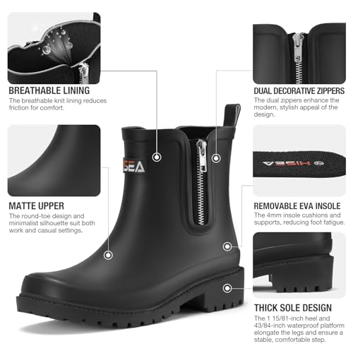 HISEA Short Rain Boots for Women with Zipper Waterproof Chelsea Boots Rubber Garden Shoes for Ladies Fashion3