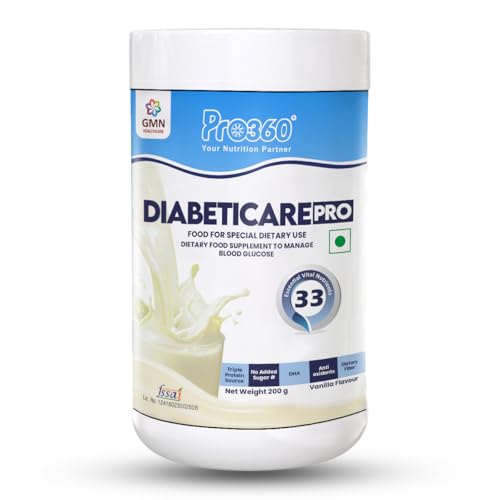 Image of Pro360 DiabetiCare Pro Nutritional Diabetic Protein Food Supplement Powder to Manage Diabetes and Blood Glucose for Adults - 200gm Jar (Vanilla)