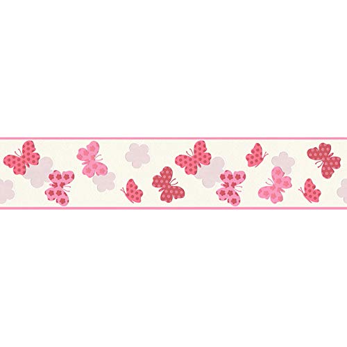 Frise papier peint papillon pour chambre enfant | Frise tapisserie rose blanc & rouge | Frise murale pour chambre de fille