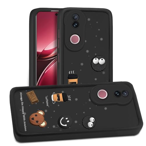 Image of AESTMO Back Case Cover for iQOO Z10R 5G / Vivo V50 / V50e 5G / Vivo T4R 5G | Cute Fun Cartoon 3D Ball | Coffee Silicone Case | Full Body Protection | Camera Protection Back Cover (Black)