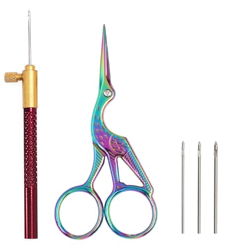 Haomian Tambour Hook with 3 Needles Embroidery Beginner Kit with Needles Scissors Embroidery Beading Needle Tools Kit Premium DIY Sewing Supplies for Handcraft Enthusiasts Starter Projects