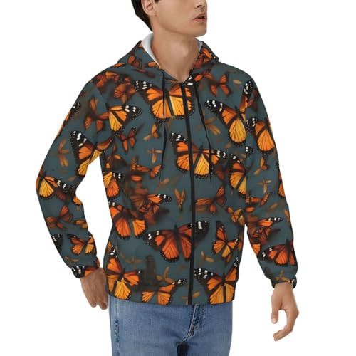 Sweat à capuche zippé à motif papillons orange EdWal homme