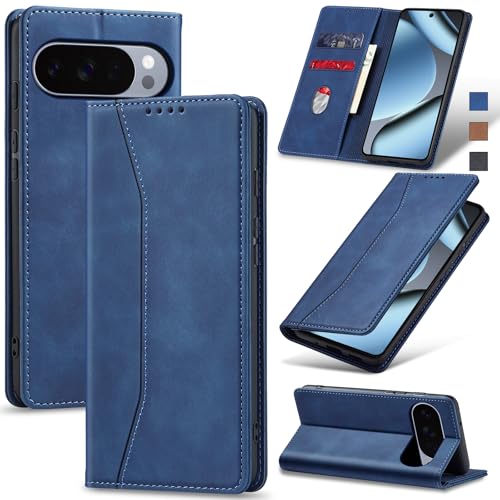 Image of Jasonyu Flip Wallet Case for Google Pixel 10 /10 Pro 5G,Leather Magnetic Folio Cover with Card Holder,Kickstand - TPU Shockproof Durable Protective Phone Case,Blue