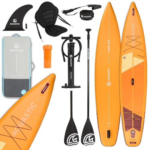 AQUASTIC Tabla de SUP hinchable Touring de 12'6 pulgadas, perfil Touring, Drop Stitch Lite + rigidez y ligereza, PVC de una capa de 2600 g/m², 381 x 76 x 15 cm, cilindrada de 355 l, capacidad de carga