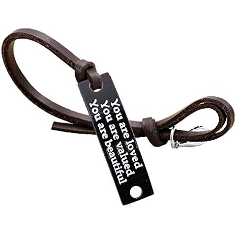 Inspirational Gifts For Women Saying stamped "You are loved You are valued You are beautiful" leather inspirational bracelet (Black) Cover