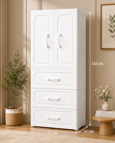 Image of LERIMO Multipurpose Stackable Plastic Cupboard Drawer for Clothes Storage, Almirah for Clothes, Foldable Wardrobe Cabinet Organizer for Office, Kitchen, Bathroom (MS-16930, 4 - Layer)