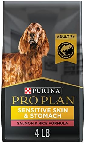 Purina Pro Plan Sensitive Skin & Stomach Dog Food, Dry Dog Food for SENIOR Dogs Adult 7+ Salmon & Rice Formula - 4 lb. Bag
