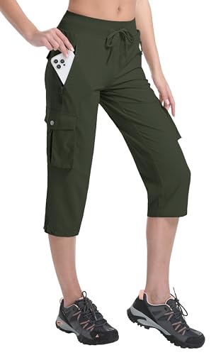 Women's Cargo Capris Hiking Pants Lightweight Quick Dry Summer Travel Athletic Outdoor Elastic Waist Loose Casual2