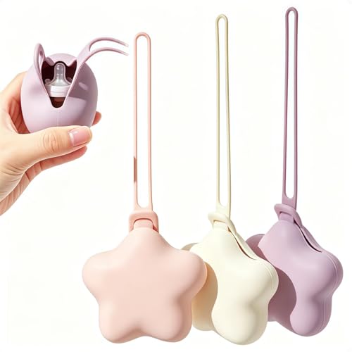 Image of BXUYAOXMC 3 Pack Silicone Pacifier Holder Case, Safe and Soft Material, Pacifier Pouch Portable Pacifier Case with Stretchy Lanyard, Protective Pacifier Storage Case for Diaper Bag Stroller Travel