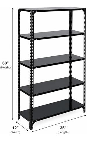 Image of Heavy Duty Metal Storage Rack | Multipurpose Steel Shelving Unit for Home, Kitchen, Pantry, Garage, Office & Store Room | Powder Coated Rust Resistant Organizer Rack bin stoarge | Black