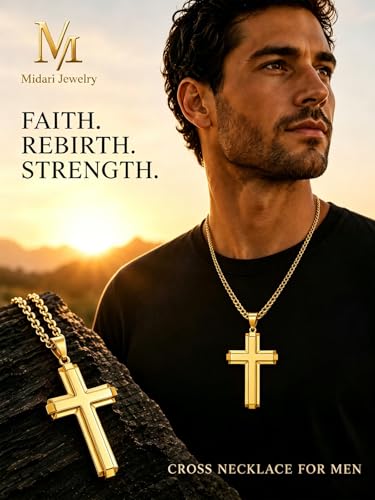 Image of Midari Gold Cross Necklace for Men 18K Gold Cross Pendant Minimalist Faith Necklace Christian Pendant Religious Gift