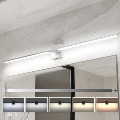 Image of Ensenior Modern Bathroom Vanity Light 48 Inch, Built-in Dimmer, 28W Dimmable 5CCT LED Light Fixture Over Mirror, Baked-on Matte Grey Vanity Lights for Mirror Cabinets Bedroom - FCC & ETL Certificated
