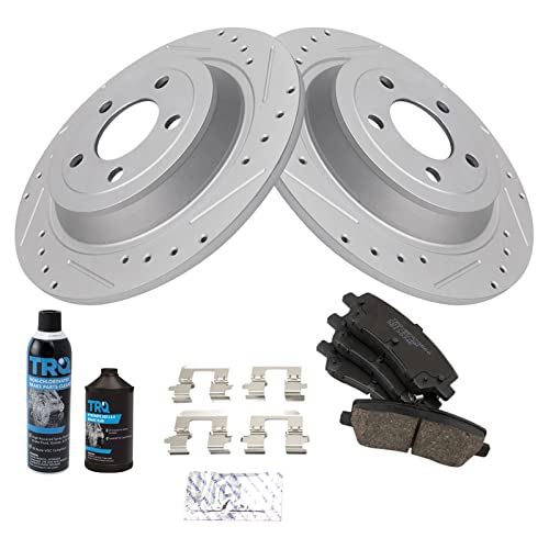 Image of TRQ Rear Performance Brake Pad & Rotor Kit, with Chemical Kit Ceramic Premium G-Coated Compatible with 2015-2022 Ford Mustang