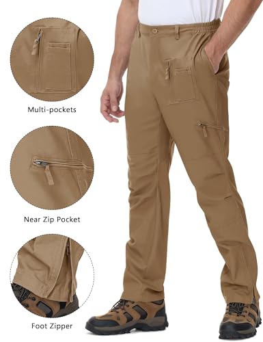 CRYSULLY Men's Working Ripstop Pants Tactical Hiking Stretch Pants Wild Combat Zipper Pockets Trousers Wolf Brown 36