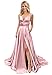 MllesReve Women's 2021 Spaghetti Strap Prom Dress Long with Slit Backless 8 Silver