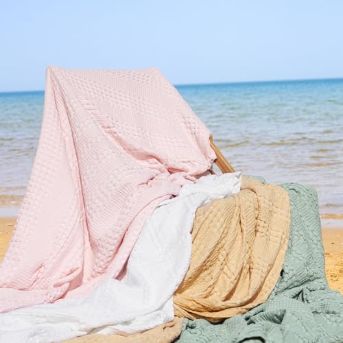 PHF Cooling Waffle Blanket King Size, Lightweight 60% Rayon Derived from Bamboo & 40% Cotton Breathable Blanket for Hot Sleepers, Soft and Luxury for Bed Couch and Sofa, 104"x90", Sage Green
