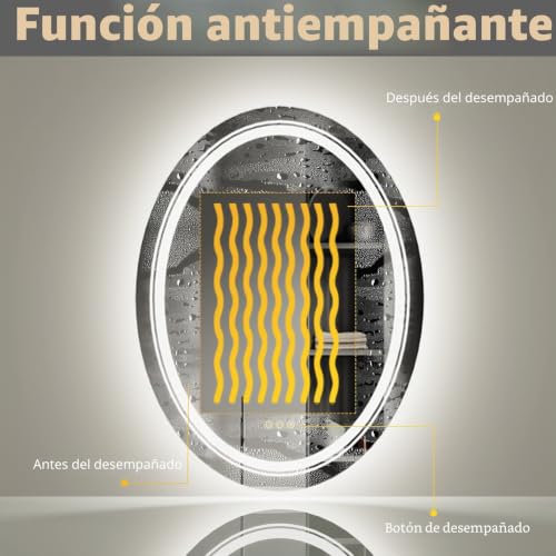 Miniatura 4 de Luvodi Espejo De Baño Moderno Con Luz Led Pared Ovalado Antivaho 60x80 Cm Con Doble Funte De Luz Ajustable Retroiluminación Interruptor Táctil Para Baño Tocador Dormitorio Tienda Estética,Hotel,Etc