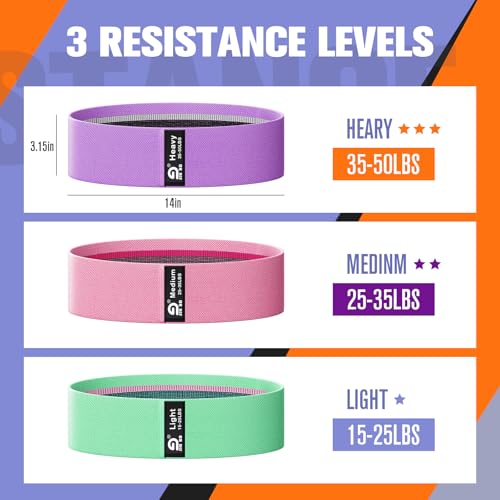 JIN BD Fabric Resistance Bands Set – Booty Bands for Legs & Glutes, 3 Resistance Levels, Non-Slip Workout Bands for Women & Men, Ideal for Yoga, Pilates, Fitness, and Home Workouts
