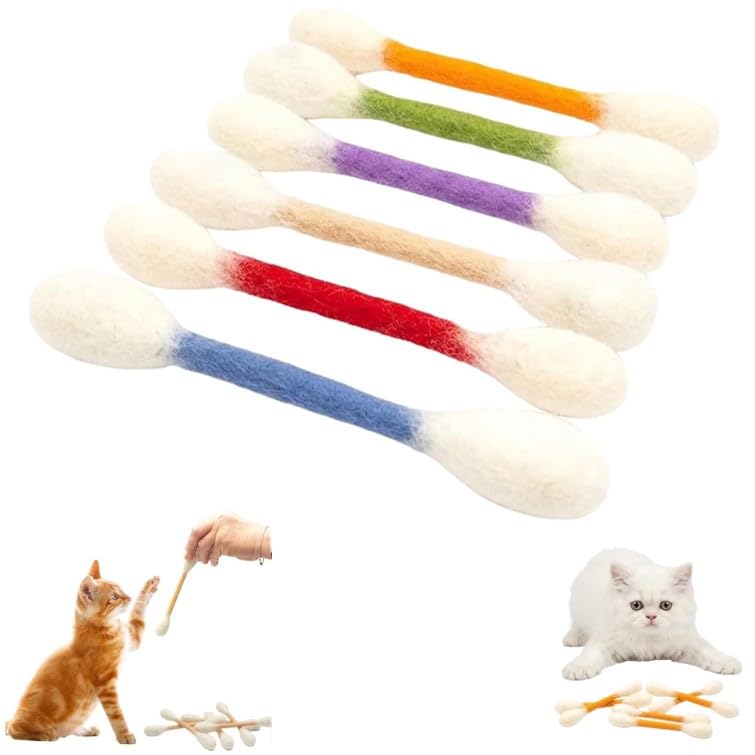 6 pcs Giant Qtip Cat Toy,Cotton Swabs Cat Toys with Catnip, Durable Dental Teething Ropes, Big Interactive Felt Kitty Kicker Play Lover Gift Accessories (Multi-color)
