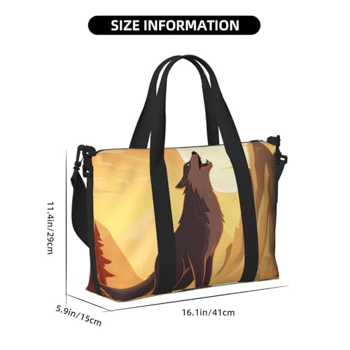 Travel Duffel Bag for Women, Large Shoulder Weekender Overnight Bag, Sport Gym Bag for Men, Carry On Tote Bags, Wolf Luggage Bag for Travel Essentials3