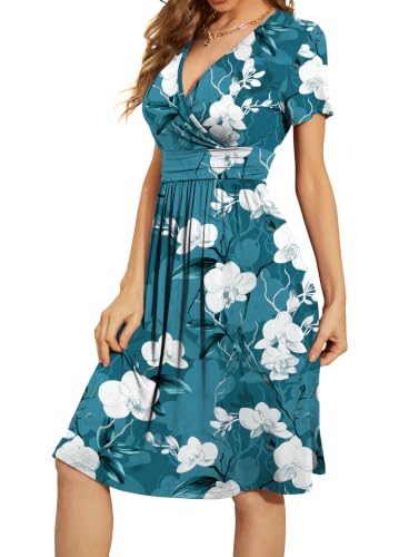 Image of WEACZZY Women's Summer Short Sleeve Casual Dresses V-Neck Floral Party Dress with Pockets
