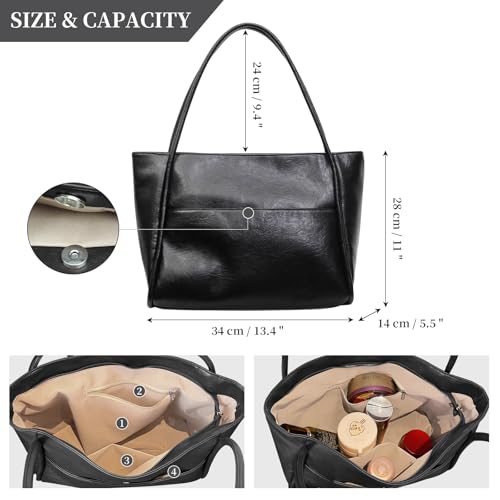 JueiXeoy Leather Tote Bag for Women Work with Zipper Vegan Leather Purse Large Shoulder Handbags Ladies Travel Tote Bags Black - image 3