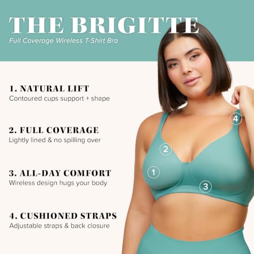Image of Leading Lady, Brigitte Full Coverage, Wireless, Padded T-Shirt Bra, Ballet Back, Side & Back Smoothing, Wide Straps, 36A-54G