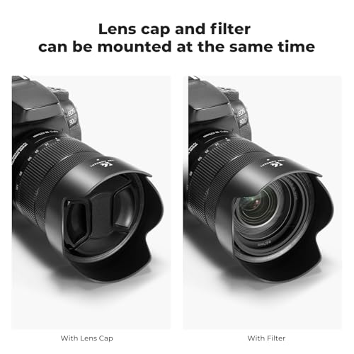 Image of K&F CONCEPT Lens Hood Compatible with Canon RF 24-105mm F4-7.1 is STM,EF-S 18-135mm f /3.5-5.6 is USM Lens, Reversible Snap on Camera Lens Shade Replacement of EW-73D Hood