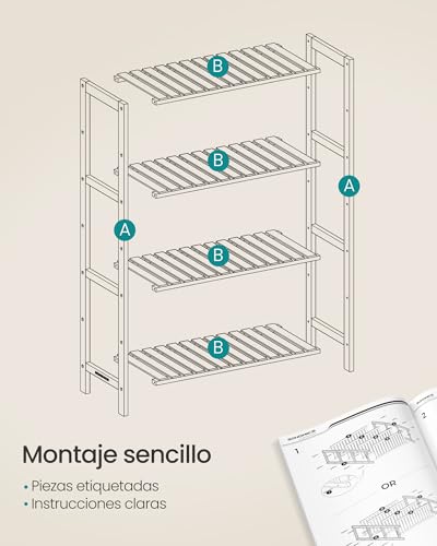 Miniatura 7 de Songmics Estantería De Almacenamiento De Bambú, Zapatero Para Plantas De 4 Niveles, Para Entrada, Baño, Sala De Estar, Balcón, Cocina, 26 X 60 X 100 Cm, Beige Natural Bcb034y01