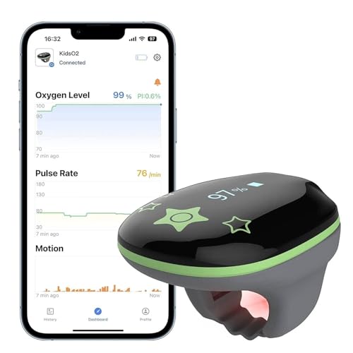 ViATOM Oxímetro de Pulso Pediátrico, Monitor de Oxígeno Para niños que realiza un Seguimiento Continuo de los Niveles de Oxígeno en Sangre de los Niños con Recordatorio de Audio