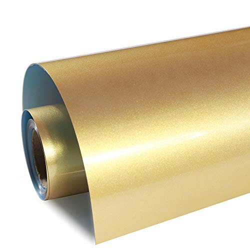 Image of FUNKAKA Heat Transfer Vinyl Shiny Golden PU Soft Metal HTV Rolls, 12 inch x 9ft