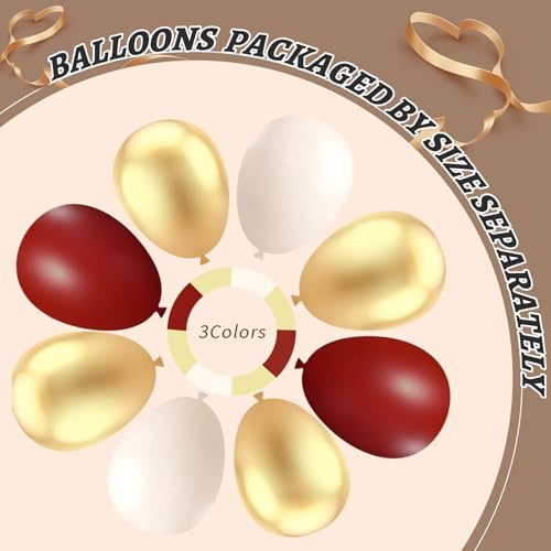 Image of Burgundy Balloon Garland Arch Kit,412Pcs Burgundy and Sand White Metallic Gold Balloons for Wedding Bridal Shower Birthday Wine Anniversary Engagement Party Graduation Decorations