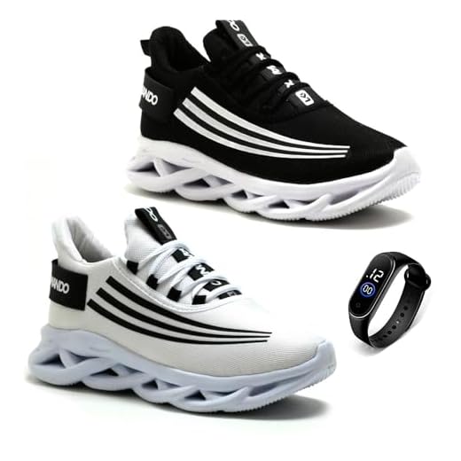 Kit 2 Tenis Masculino Academia Esportivo Confortavel e Leve Caminhada Corrida DM Damando + Relogio (Preto Branco/Branco Preto, BR, Adulto, Numérico, 38)