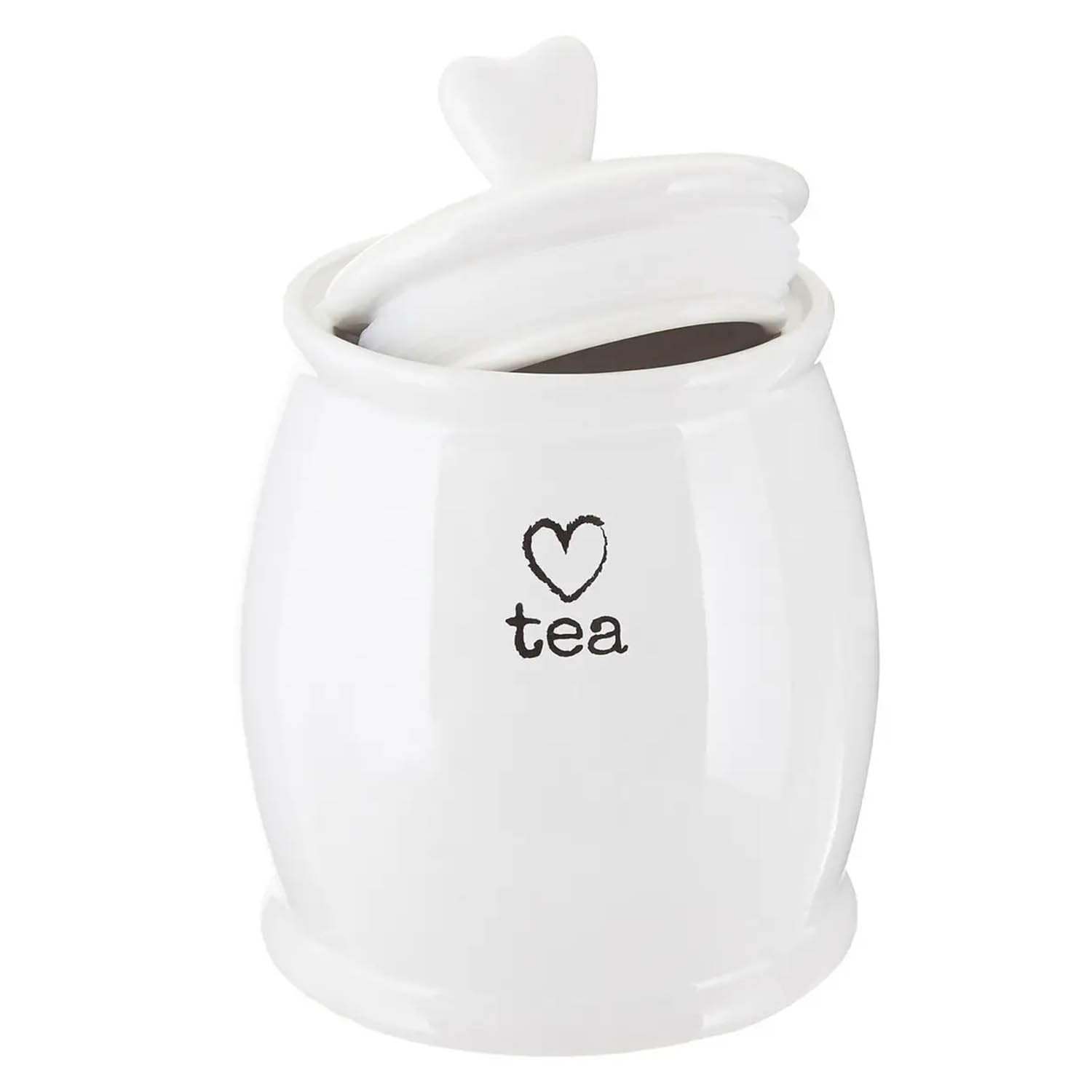 UNIQUE HOME LIVING Tea Canister, 800ml White Dolomite Storage Canister with Airtight Lid, Kitchen Storage Jar Container for Tea, Easy to Open, Kitchen Accessories Essentials, 16 x 12cm — image 1