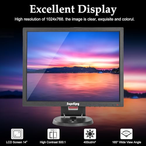 Image of 14 Inch TFT LCD Security CCTV Monitor 1024x768 4:3 Resolution Color Display Screen with HDMI /VGA /BNC /AV Earphone Input Built-in Dual Speakers for Surveillance Camera DVR PC
