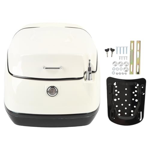 XZXCVN Bauleto Moto 38L, Caja Universal Impermeable con Cerradura y Base de Metal, Almacenaje Seguro para Casco y Guantes Blanco - Alta Capacidad, Material ABS Resistente, Idea (Blanca)