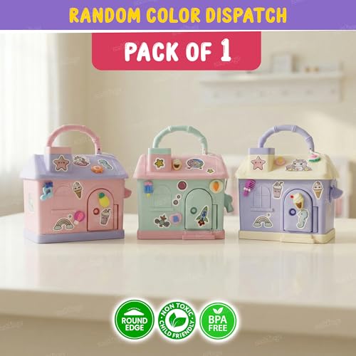 Image of Zest 4 Toyz Kids Piggy Bank with Key and Stickers Mini House Design Lockable Money Bank Portable Money Saving Box for Children Cute Design - Multi Color