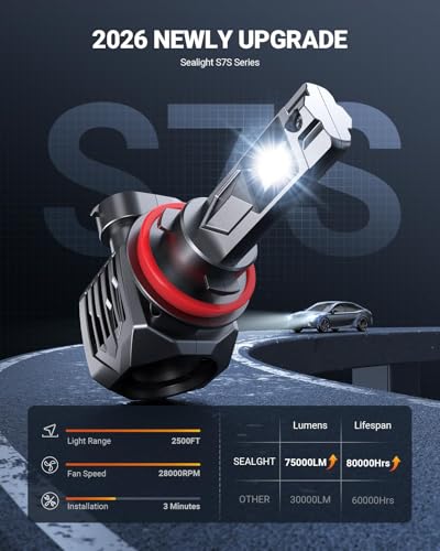 Image of SEALIGHT H8 H11 Fog Lamps 75000LM High Power 9xBrighteness for ATVs & Powersports, 2026 Version 99% Compatibility, S7S Wireless H9 Fog Lights 10 Years Lifespan Plug and Play- Pack of 2