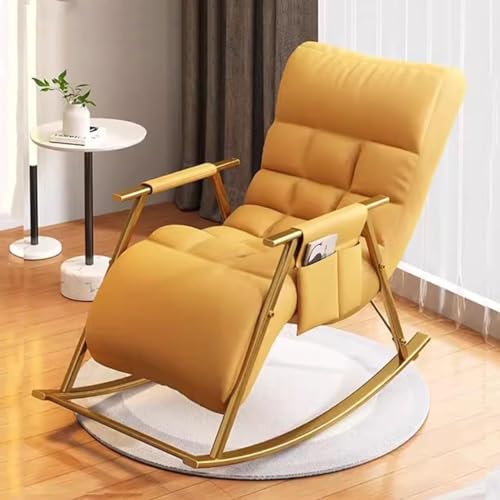 Moderna mecedora amarilla para balcón con respaldo ajustable, marco dorado, sillón reclinable para patio al aire libre, sala de estar, silla de ocio, silla mecedora