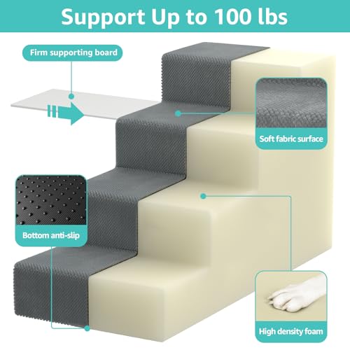 Image of YENING Large Dog Stairs for High Beds - 24 Inches Tall Extra Wide Pet Steps for Large Dogs to Get on Bed 4 Deep Step for Couch