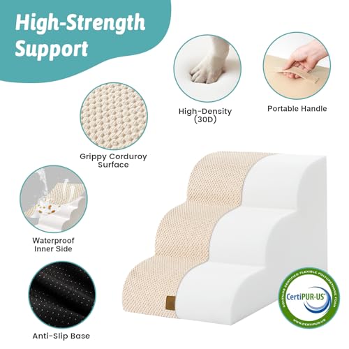 Image of COZY KISS Dog Stairs for Small Dogs, 3 Step Pet Stairs for Beds & Couches