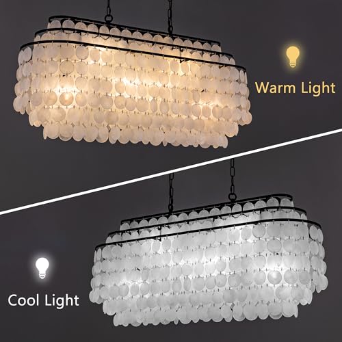 TOCHIC Capiz Shell Chandelier for Dining Room, 39.4" Modern Capiz Chandelier Kitchen Lighting, 3 Tier Natural Shell Hanging Ceiling Light Fixtures Coastal Seashell Chandeliers for Living Room Foyer - Image 6
