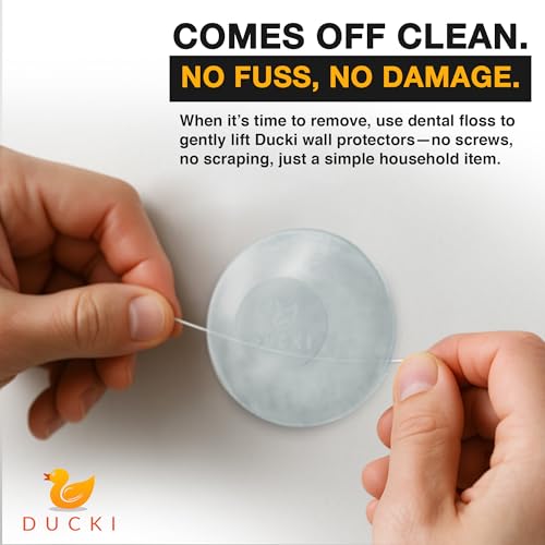 Image of Ducki Wall Protectors, 4 Pack Frosted Glass Self Adhesive Reusable Solution to Stop Wall Damage and Noise from Doors, Fridge and More in Your Home or Office, Durable, Shock Absorbing