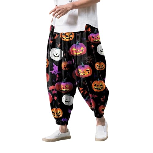 DuDubaby Halloween Pajamas Men Men's Pumpkins Pajama Pants Soft Comfy Sleep Lounge Lightweight Pjs Bottoms with Pockets