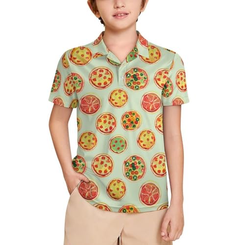 Boys' Classic Polo Shirts Short Sleeve Moisture-Wicking Golf & Tennis Shirts for Youth Teens Colorful Pizza